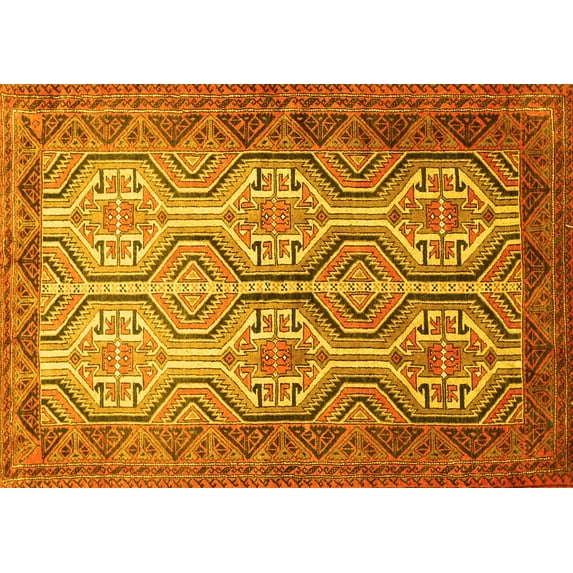 Ahgly Company Machine Washable Indoor Rectangle Persian Yellow Traditional Area Rugs, 7' x 10'
