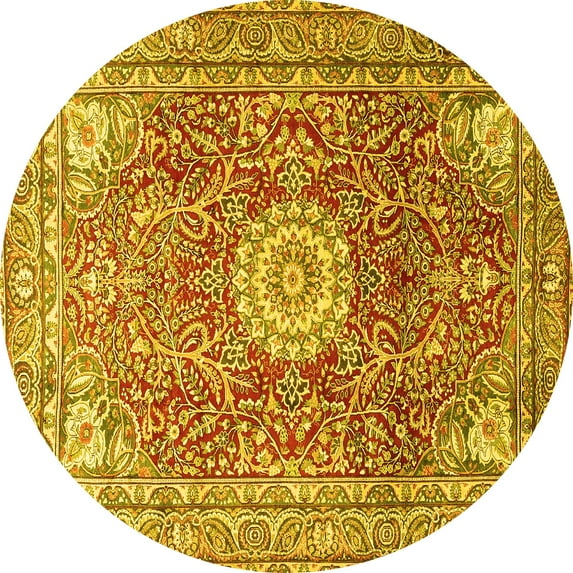 Ahgly Company Indoor Round Medallion Yellow Traditional Area Rugs, 8' Round