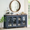 thumbnail image 4 of Joaxswe Farmhouse Sideboard Buffet with Storage, 63" Large Coffee Bar Cabinet with Glass Doors and Shelves for Dining Room, Blue, 4 of 9