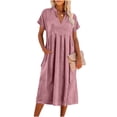 thumbnail image 6 of yardsong Long Dress for Women V Neck Casual Maxi Dresses House Dress Short Sleeve Dressy Loose Fit Vacation Sundress with Pockets Pink,M, 6 of 7