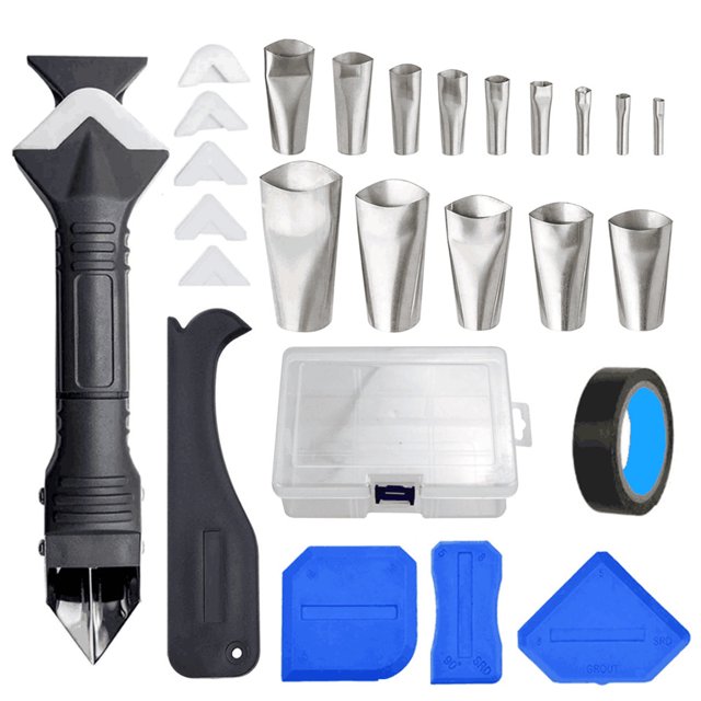 Raspador de calafateo Irfora Herramienta de acabado del aplicador de boquilla de calafateo de 27 piezas con estuche de almacenamiento Kit de herramientas para remover calafateo Raspador de metal 3 en Irfora Raspador de calafateo