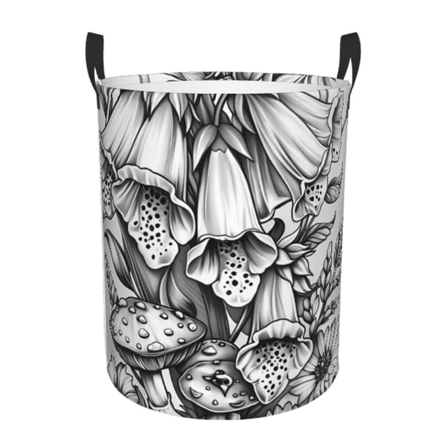 Balery Monochrome Botanical Illustration Cesta de ropa redonda con asas, impermeable, independiente, para ropa, juguetes, dormitorio y familia-Small