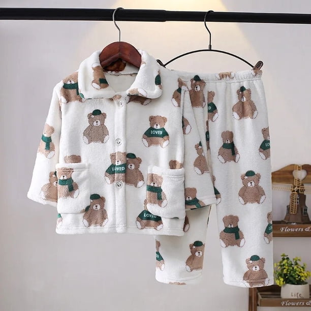 Conjuntos de pijamas de franela suave para niños y niñas, Tops de manga larga con solapa y pantalones de dibujos animados, ropa de dormir para otoño e invierno, novedad xuanjing unisex