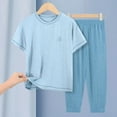 thumbnail image 2 of Jinhomg Kids Cotton Pj Sets 2 Piece Cotton Loungewear Soft Comfy Short Sleeve Crewneck Tee Tops with Long Pants Boys Girls Lightweight Summer Home Wear Blue 7 Years, 2 of 5