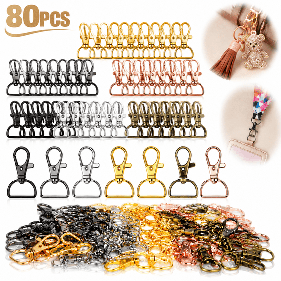 Genreen 80Pcs Swivel Clasp Hooks, Key Chain Clip Hooks, D Ring Clip Lanyard Hardware for Keychain Making, Lanyard Making, Purse Hardware, DIY Craft (3/4” Inside Width)
