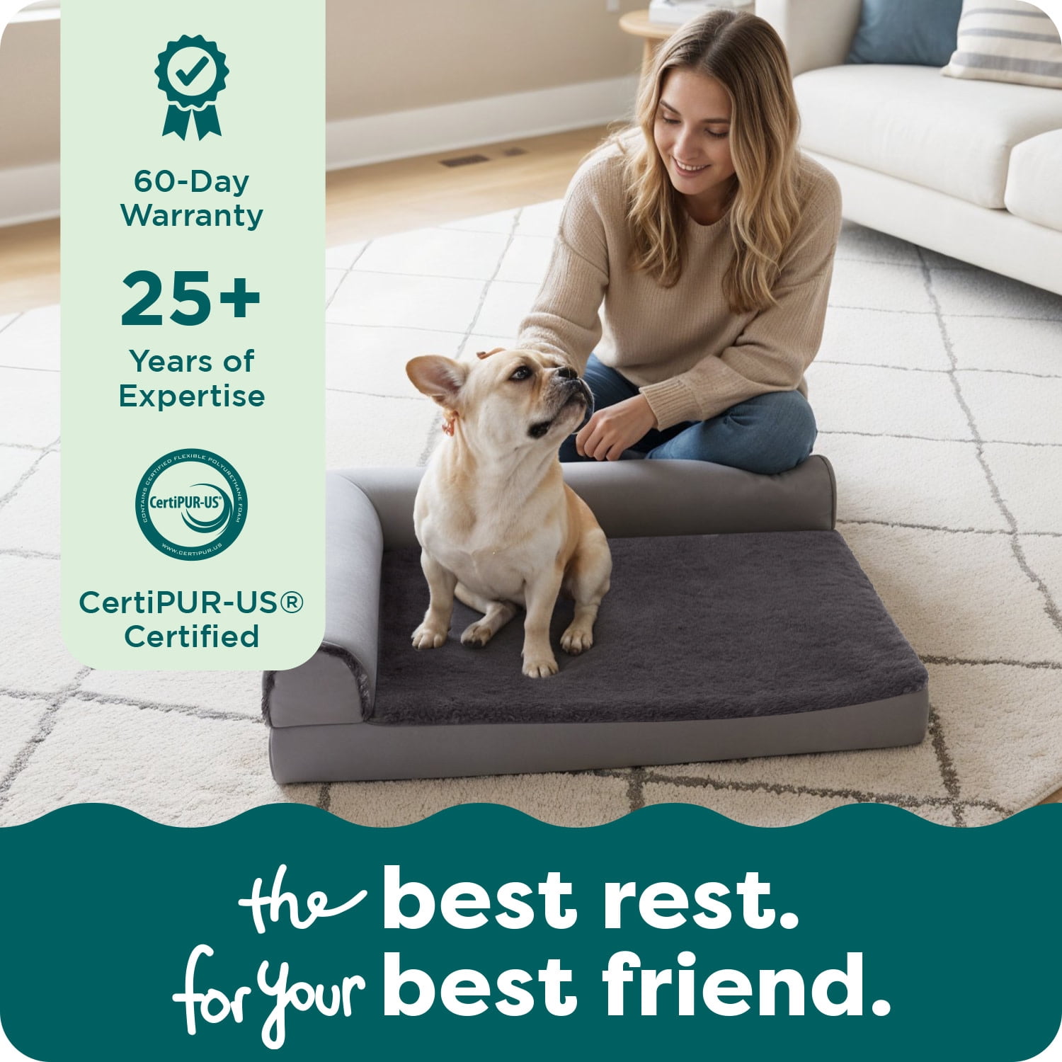 FurHaven Pet Products Plush & Velvet Deluxe Chaise Lounge Orthopedic Sofa-Style Pet Bed for Dogs & Cats - Deep Sapphire, Jumbo