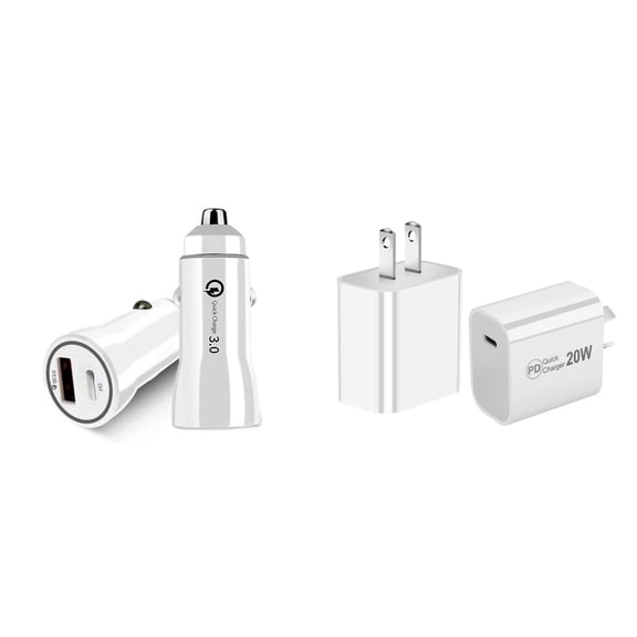 Premium Bundle Chargers for iPhone 15 Pro Max (18W Dual USB-C | USB-A Ports Car Charger and Wall Charger)