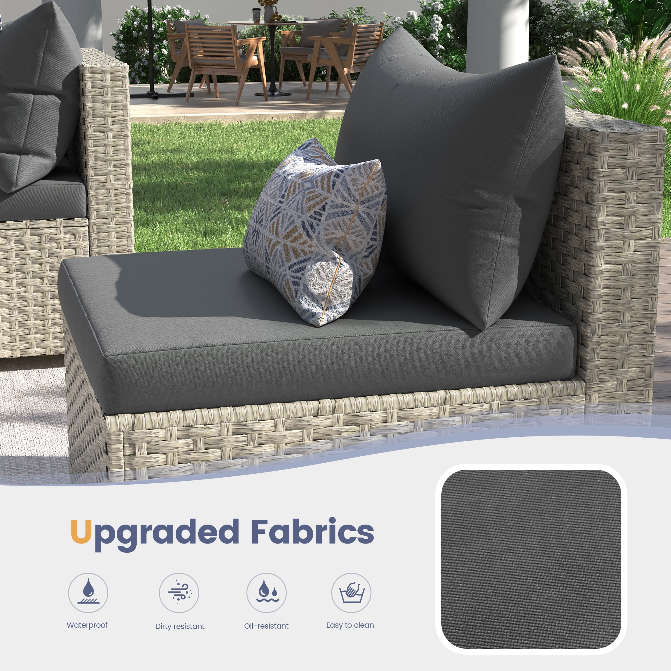 UDPATIO 7-Piece Outdoor Wicker Patio Furniture Set with Cushions for Backyard, Porch, Garden, Gray