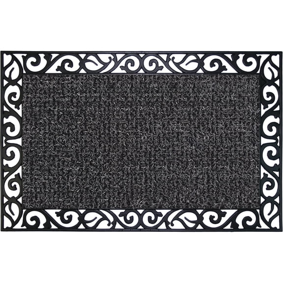 Grassworx Clean Machine Capitol Doormat AstroTurf Style - Non-Slip, 18 x 30 In, Black/Gray