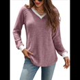 thumbnail image 3 of Camisas de Larga con Cuello en V y Bloques de Color para Mujer: Suéteres Túnica Ligeros Informales de Otoño, Conjuntos de Moda. Rojo Púrpura S, 3 of 10