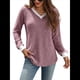 thumbnail image 3 of Camisas de Larga con Cuello en V y Bloques de Color para Mujer: Suéteres Túnica Ligeros Informales de Otoño, Conjuntos de Moda. Rojo Púrpura L, 3 of 10