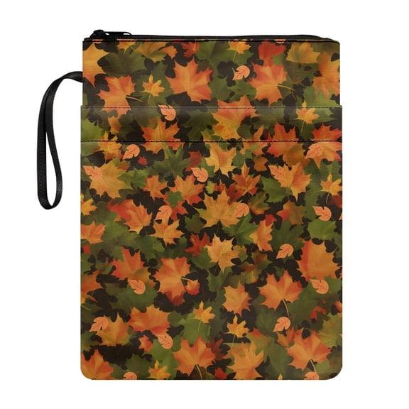 HELLHERO Classic Zipper Bag with Pocket Polyester Fabric Protector Wrap Bag Decorative Design Hardcover Notebook Bible Journal for Teachers 8.66 x 11.42, Fallen Leaves