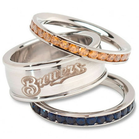 MLB - Milwaukee Brewers Logo Crystal Stacked Ring Set