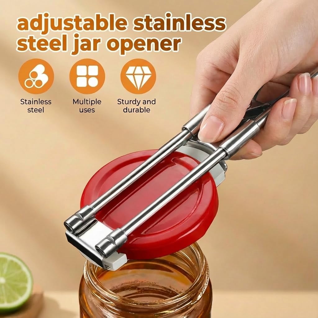 FRKSMD-Adjustable Stainless Steel Jar Opener, 2026 New Upgraded Easy-Grip Lid Opener, Multifunctional Bottle Can Opener for Effortless Use – Ideal for Kitchen & Camping