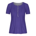 thumbnail image 4 of GaThRRgYP Summer Tops for Women,Womens Tops Plus Size,Women's Fashion Casual Round Neck Pleated Solid Color Button Top Blouse, 4 of 5