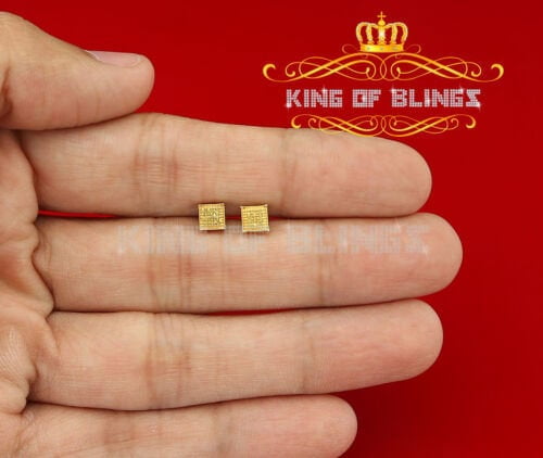 King of Bling's 0.05ct Diamond Yellow 925 Sterling Silver Stud Women's / Men's Square Earrings
