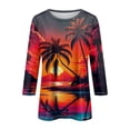 thumbnail image 3 of Womens Hawaiian Shirts Dressy Casual,Women's Fashion Casual Round Neck Three Quarter Sleeve Tropical Floral Printed Beach T-Shirt Top, 3 of 5