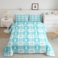 thumbnail image 2 of Cute Rabbit Comforter Set Toddler Size,Spring Easter Animal Princess Bowknot Bedding Set for Kids Teens,Teal Geometric Plaids Kawaii Bow Patchwork Down Comforter,2 Pcs 1 Pillowcase, 2 of 6