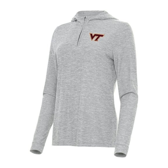 Women's Antigua Heather Gray Virginia Tech Hokies Daybreak Quarter-Zip Hoodie