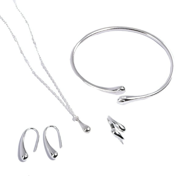 DESIGNICE 4pcs 925 Sterling Silver Jewelry Set - Earrings, Bangle, Ring, Necklace