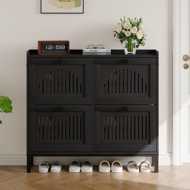 Yeshouse Zapatero de 4 cajones abatibles con estantes ajustables, organizador de zapatos oculto de gran capacidad, zapatero de madera independiente para entrada, pasillo y sala de estar