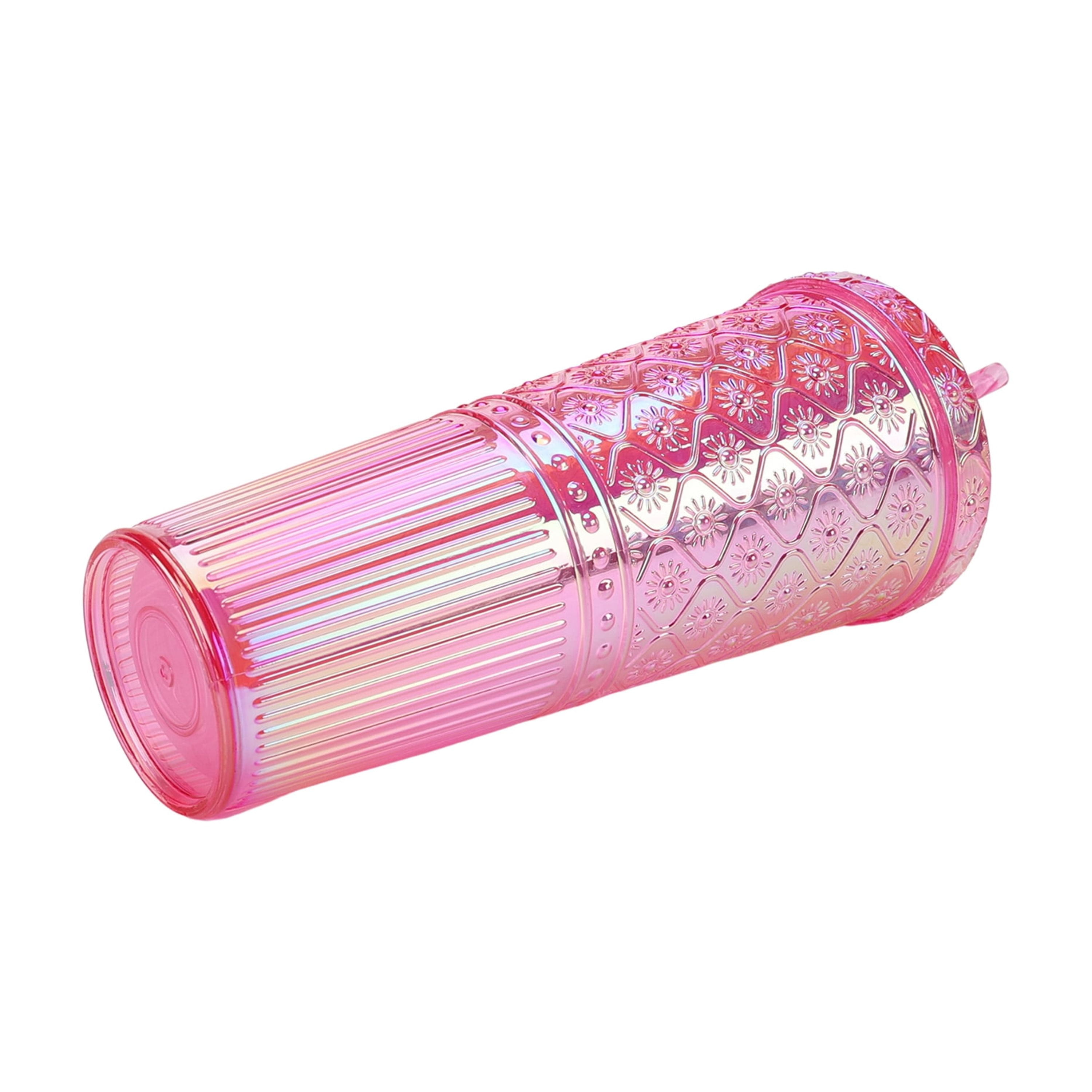 Mainstays 26 oz Sun Ray Textured Plastic Tumbler, Pink