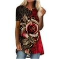 thumbnail image 1 of EQWLJWE Hauts d'Été pour Femmes Hauts pour Femmes Liquidation Femmes Décontracté Imprimé Manches Courtes Col Rond Chandail Blouse T-shirt Hauts, 1 of 5