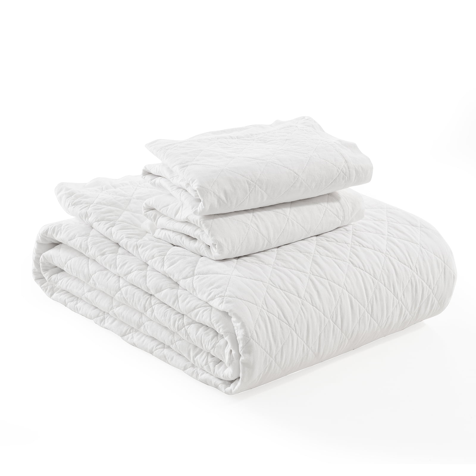 PANGUSHAN 100% Cotton Queen Quilt Set, Elegant Diamond Pattern Solid Color Queen Size Quilt Bedding Set Bedspreads, Reversible Quilted Lightweight Comforter, White Bed Spread for Queen Bed, 3pcs