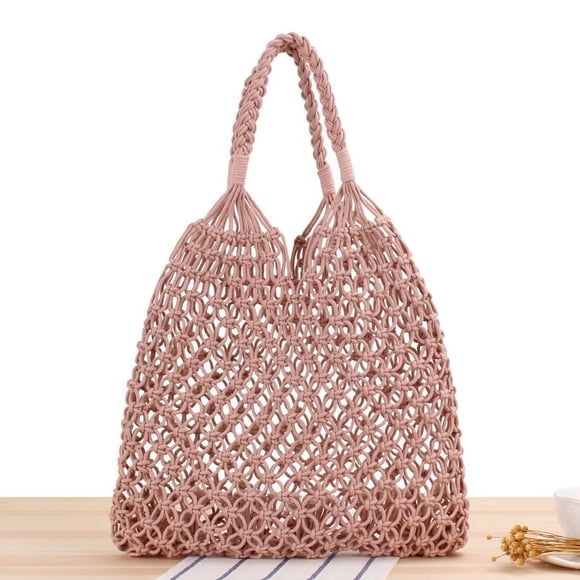 Beach Bags Travel Beach Fishing Nets Tote Bags Shopping Woven Shoulder Bags Womens,Pink