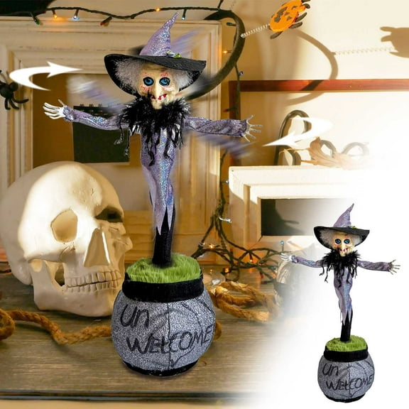 HomeKingdee Halloween Animatronics Decoration,Sound Activated Scary Rotating Witches with Spooky Sounds for Home,Yard,Patio,Decor,Animated Dancing Witch on Cauldron Props