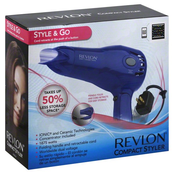 Revlon Style & Go Folding Retractable Cord Compact Hair Dryer 1 ea
