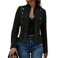 thumbnail image 2 of Chaqueta de Gamuza Sintética para Mujer, Informal, de Otoño, de Larga, Cuello Alto, con Abertura Frontal, Blazer Corto, Abrigo. Negro L, 2 of 8