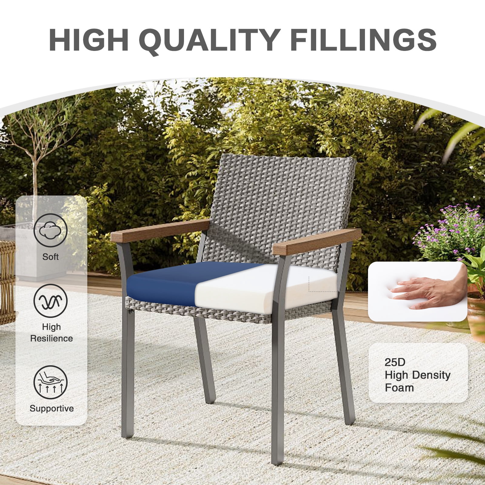 Aoodor Outdoor Seat Pads Chair Cushion W25''xD25''Soft,Fade-resistant Polyester,Removable Cover with Hidden Zipper,Adaptable Secure Ties,Set of 2 Available sizes suit your patio, garden, or terrace