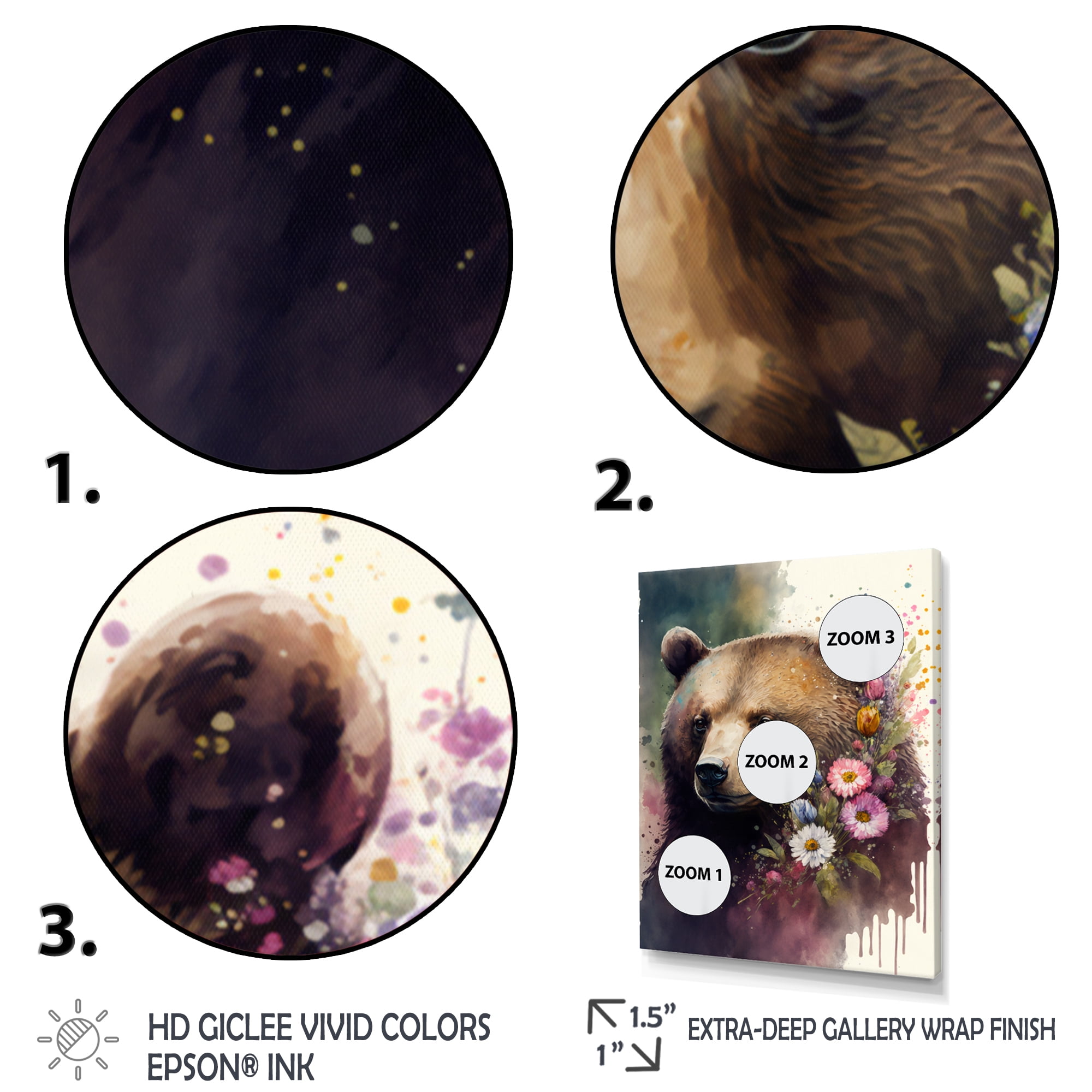Designart Cute Bear Floral Art I Canvas Wall Art