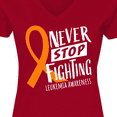 thumbnail image 4 of Inktastic Never Stop Fighting Leukemia Awareness Orange Ribbon Women's V-Neck T-Shirt, 4 of 5