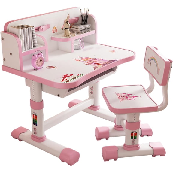 YOZUMD Kids Desk and Chair Set - Height Adjustable Children Study Set With Drawer, Bookstand - Ergonomic Student Learning Table for Girls and Boys