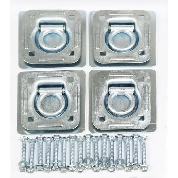 (4) Recessed D-Rings with Backing Plates & Mounting Hardware Trailer RV Flush Mount Tiedown- 27042