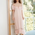 thumbnail image 2 of Previn Women's 100 Cotton Victorian Nightgown Soft Tea Length Summer Sleepwear Off Shoulder Sleep Shirt Frilly Billowy Nighty Short Sleeve Long Pajama Dress Pink Small, 2 of 5