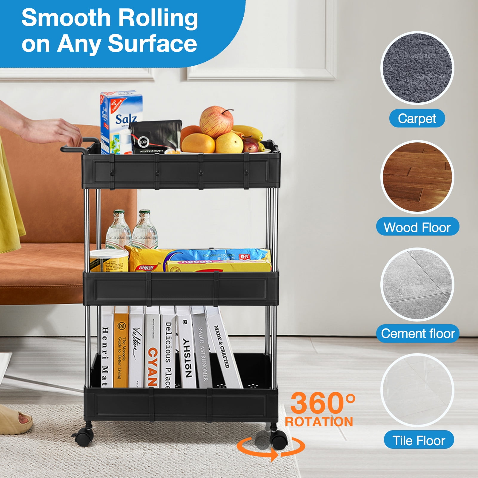 3 Tier Slim Rolling Cart on Wheels - Lifewit – Lifewitstore