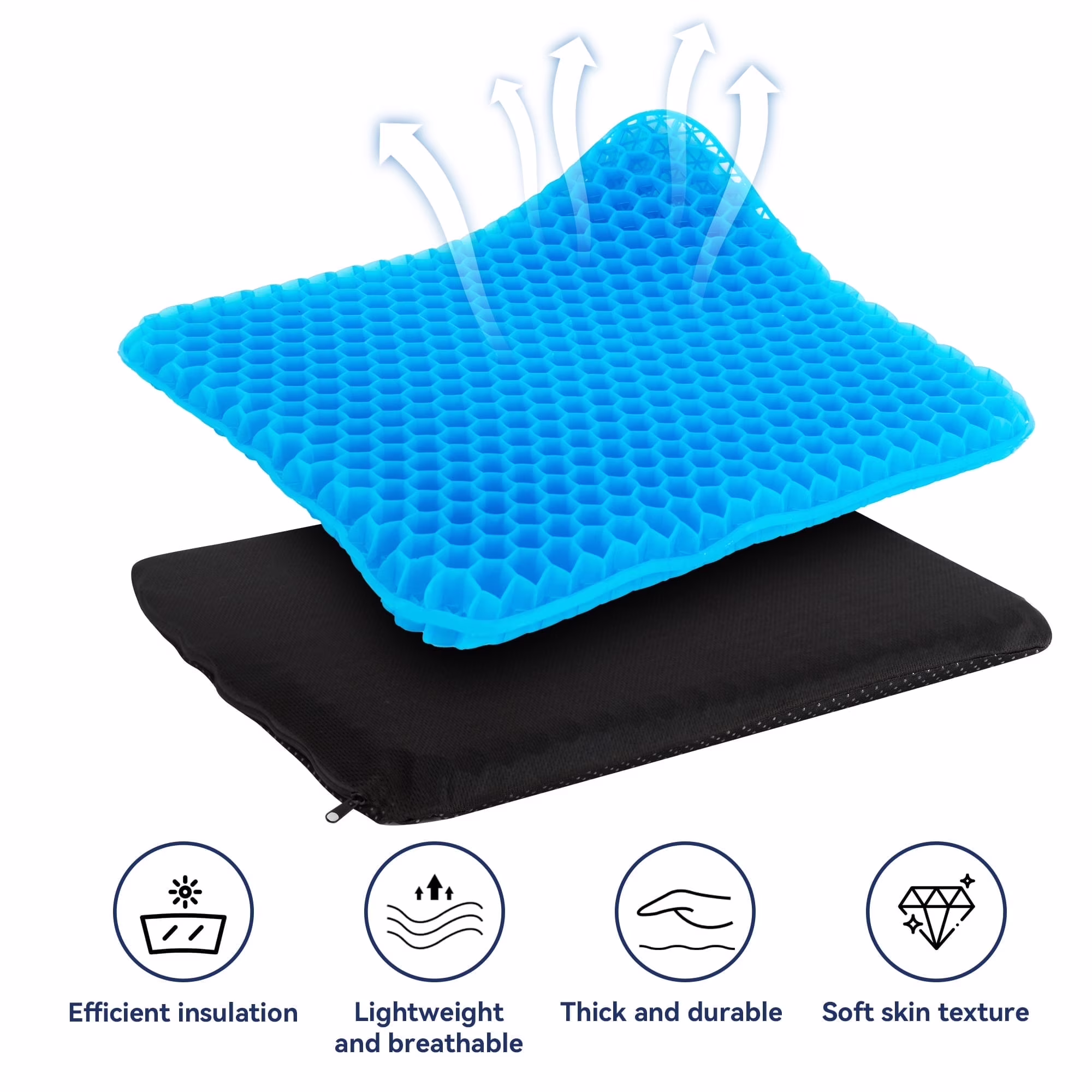 Mind Reader Seat Cushion with Gel Core, Ergonomic Pressure Relief for Tailbone, Hip, Coccyx & Sciatica Pain, Office, Car, Wheelchair, Black