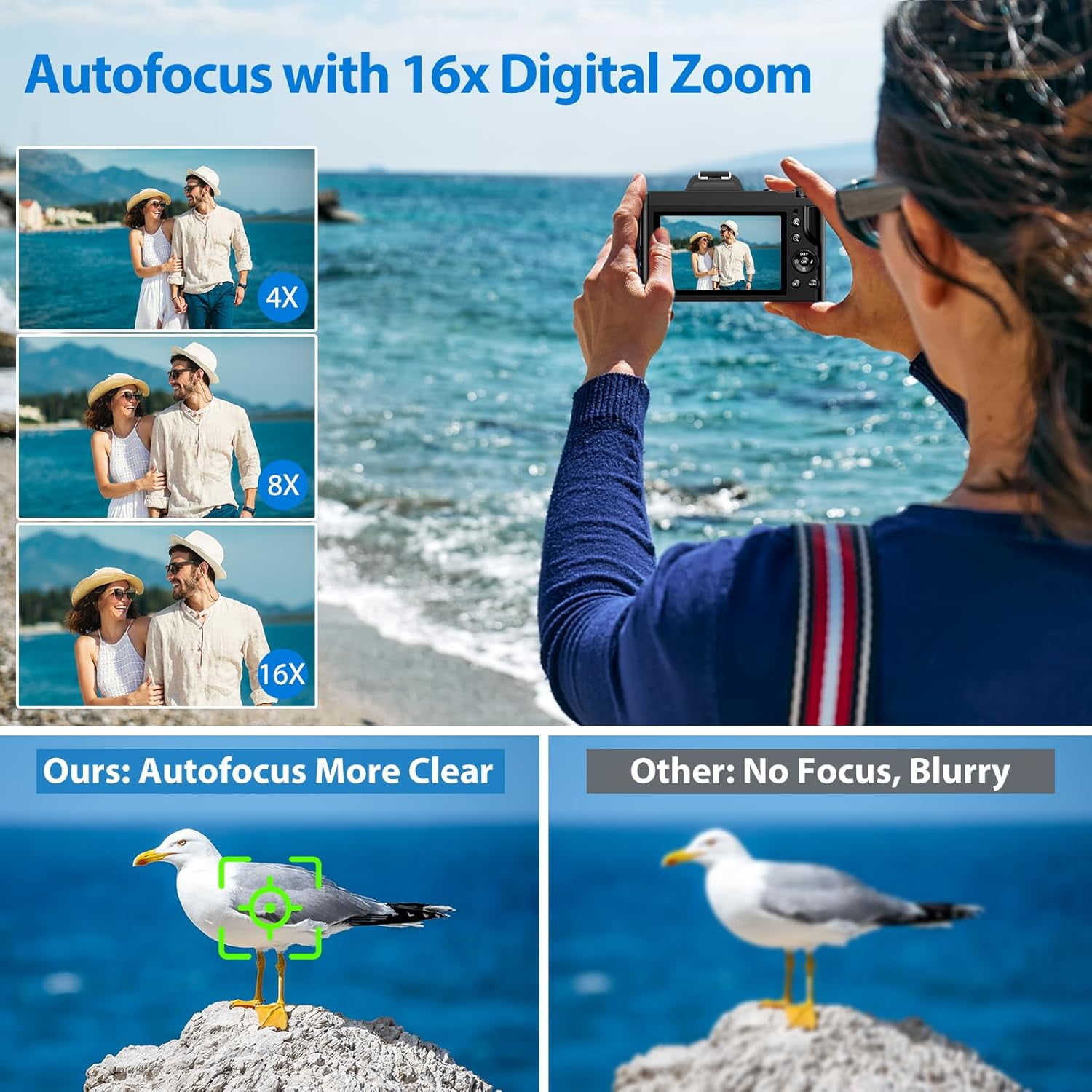 5K Digital Camera WiFi Autofocus Vlogging Camera for YouTube 48MP Camera for Photography and Video, 3.5" Screen Travel Camera with UV Filter, Anti-Shake,16X Digital Zoom,32GB SD Card,2 Batteries