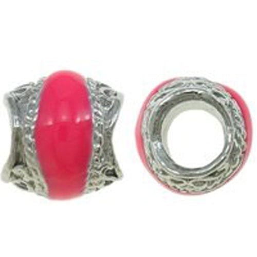 Enamel Design on Charm Bead For Snake Chain Bracelet (Hot Pink)
