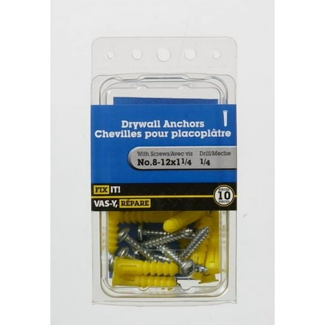 Chevilles de plastique 8-12 x 1-1/4 po a/vis 10 pièces