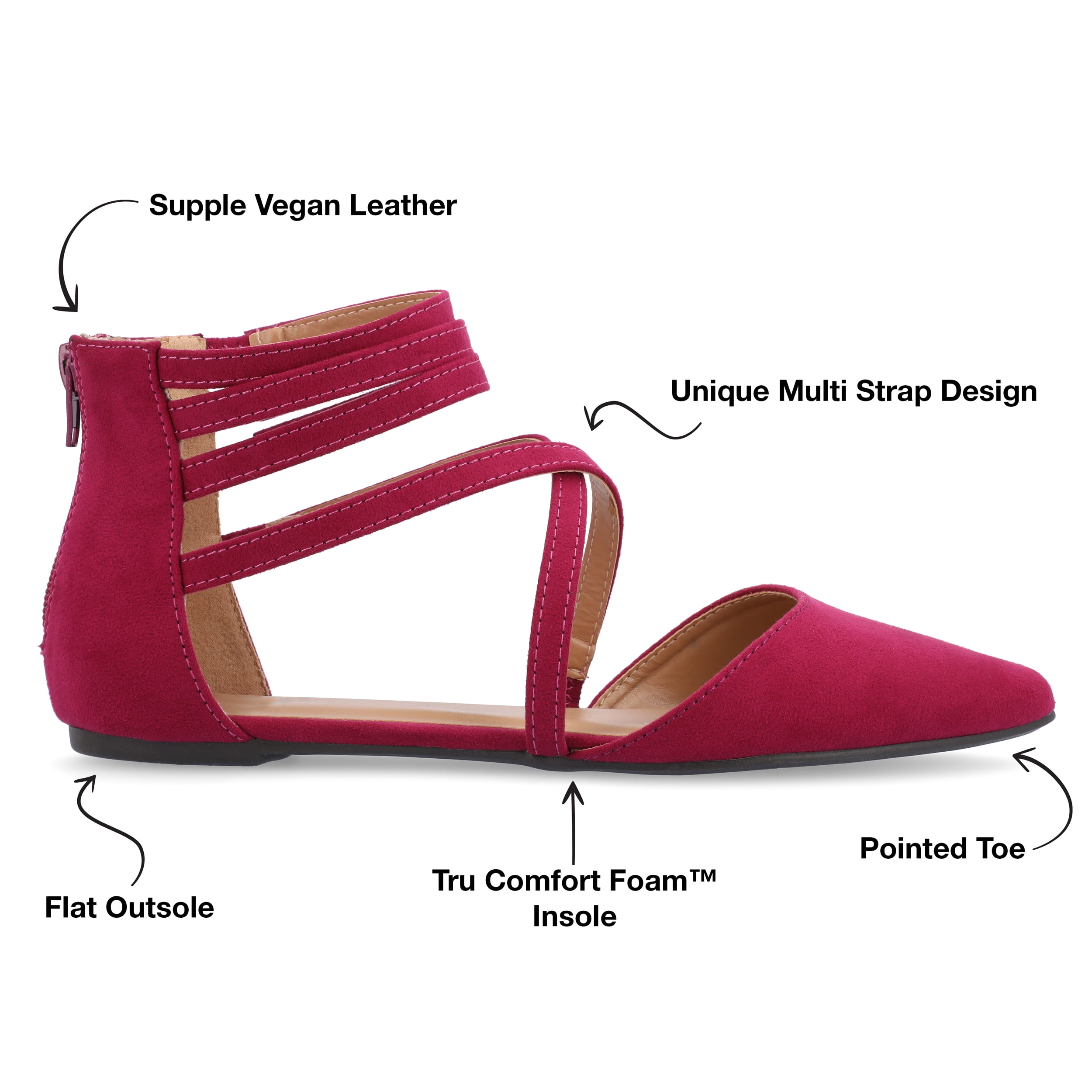 Journee Womens Marlee Back Heel Zip Pointed Toe Cage Flats