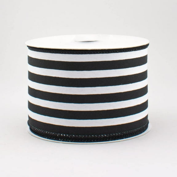 Vertical Stripe Wired Ribbon Black & White 2.5" (10 Yards) Spring, Christmas, Fall, HalloweenRX9136X6