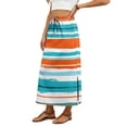 thumbnail image 4 of High Waisted Striped Maxi Skirt, Casual Flowy Side Slit Long Skirt with Pockets, Elastic Waist Drawstring Summer Beach Bottoms, 4 of 6