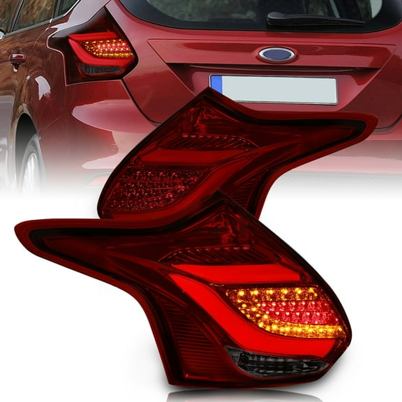 AJP Distributors Smoked Red Lens Chrome Housing LED Tail Lights Brake Stop Driving Lamps Pair Assembly Driver   Passenger Set Compatible/Replacement For Ford Focus ST Hatchback 2012 2013 2014 12 13 14
