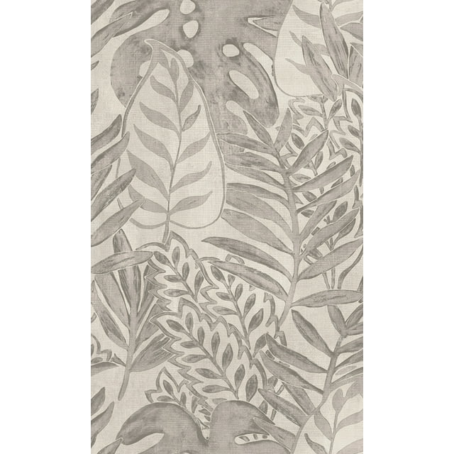 White & Grey Printed Leaves Tropical Wallpaper R8239