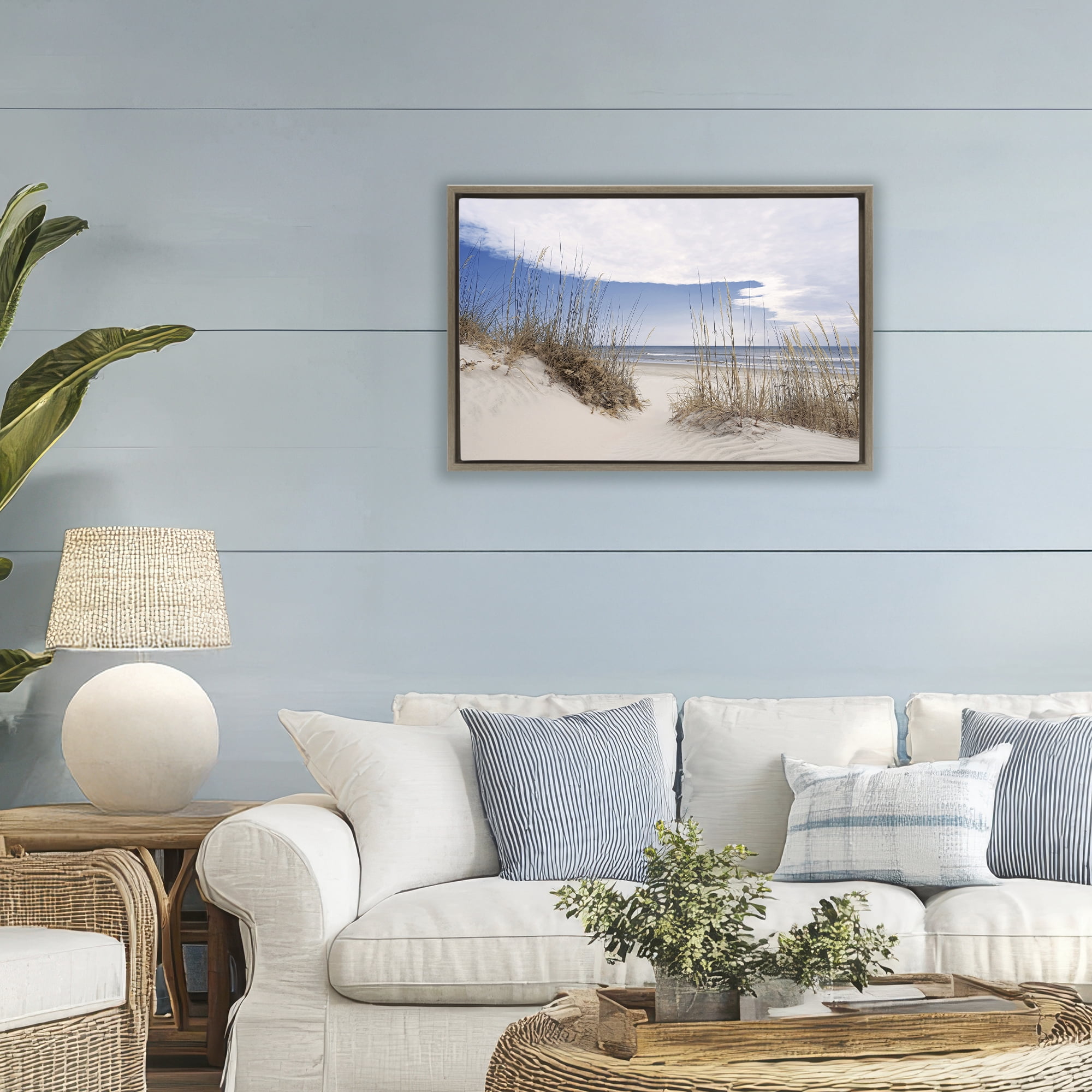 Stupell Industries Sea Oats Along Sandy Dunes Brown Framed Floater Canvas Wall Art, design by Natalie Carpentieri