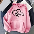 thumbnail image 3 of LEBONYARD Long Sleeve Womens Tops,Womens Fall Tops Long Sleeve Tops Plus Clearance Clearance,Women's Comfortable Sweater Heart Pattern Printed Women's Hooded Pocket Drawstring Sweater Pink XL, 3 of 4